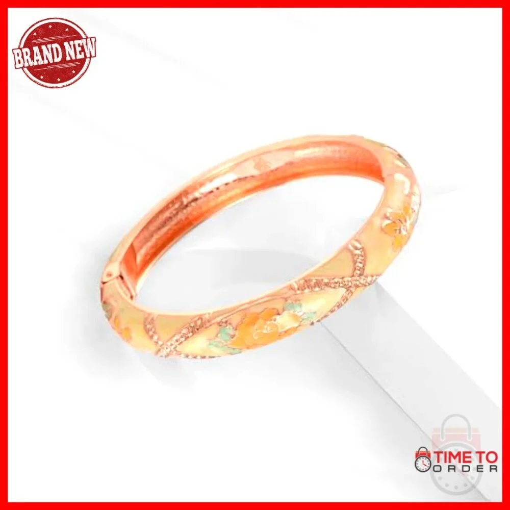 5-Piece Enamel Bangle Bracelet Set, Rose Flower Engraved, Alloy Material